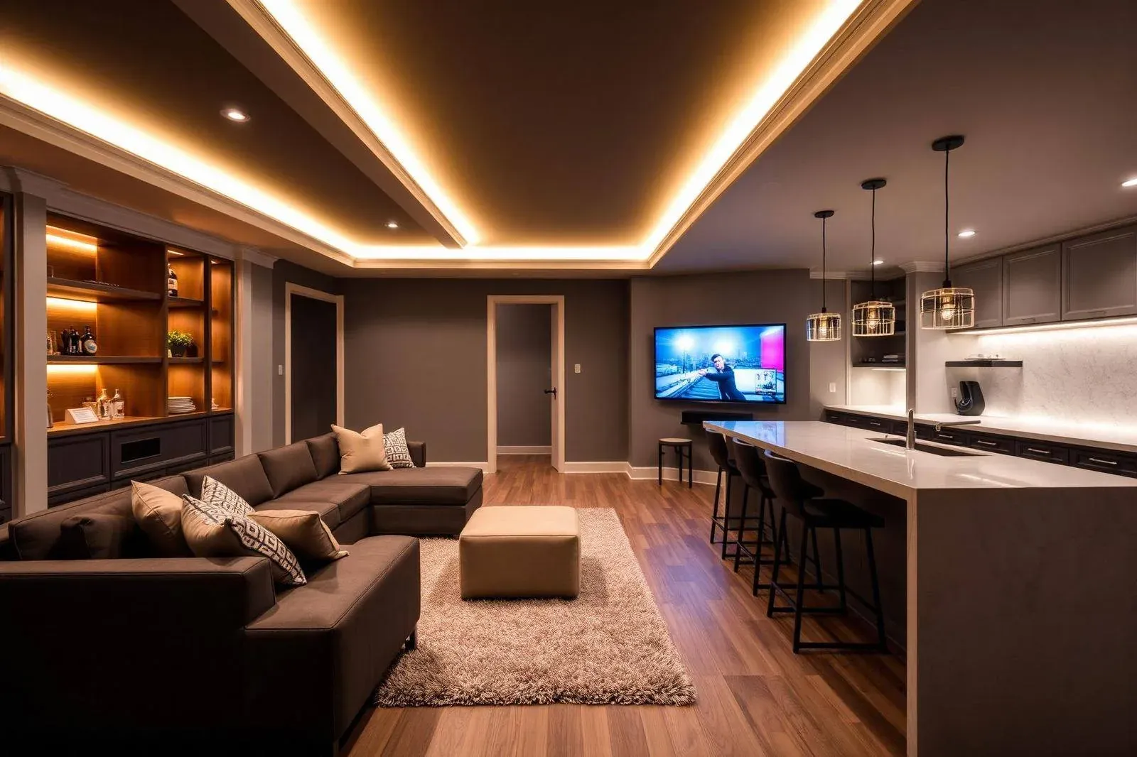 Custom finished basement in Newark, Delaware by Dream Craft Builders