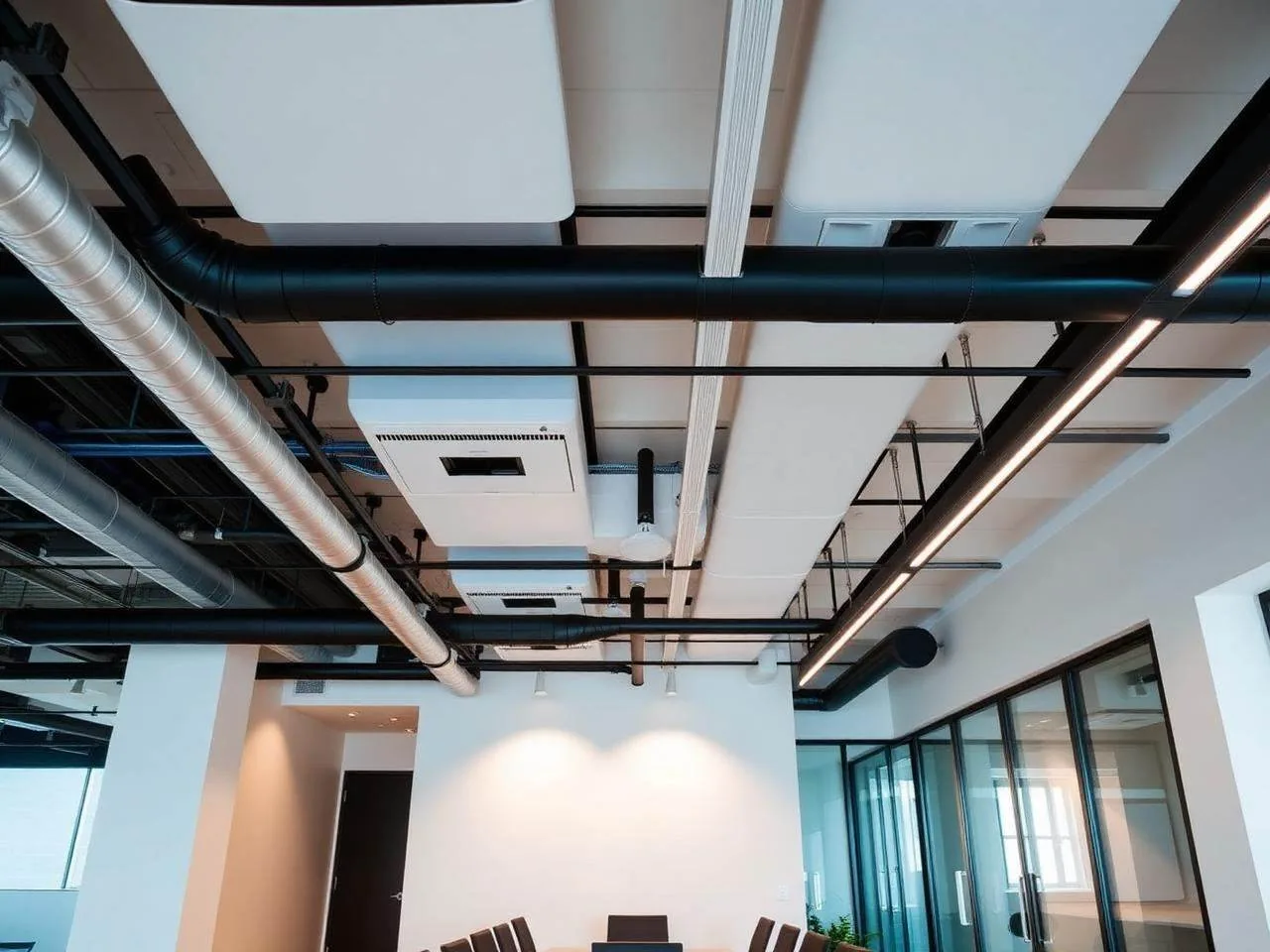 Office renovation with open ceiling and conference room