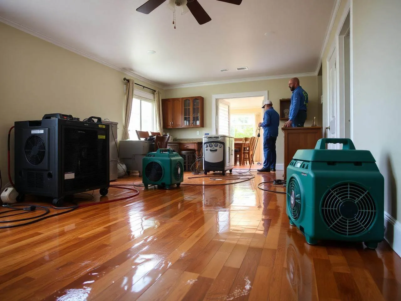 Water damage remediation with industrial drying equipment