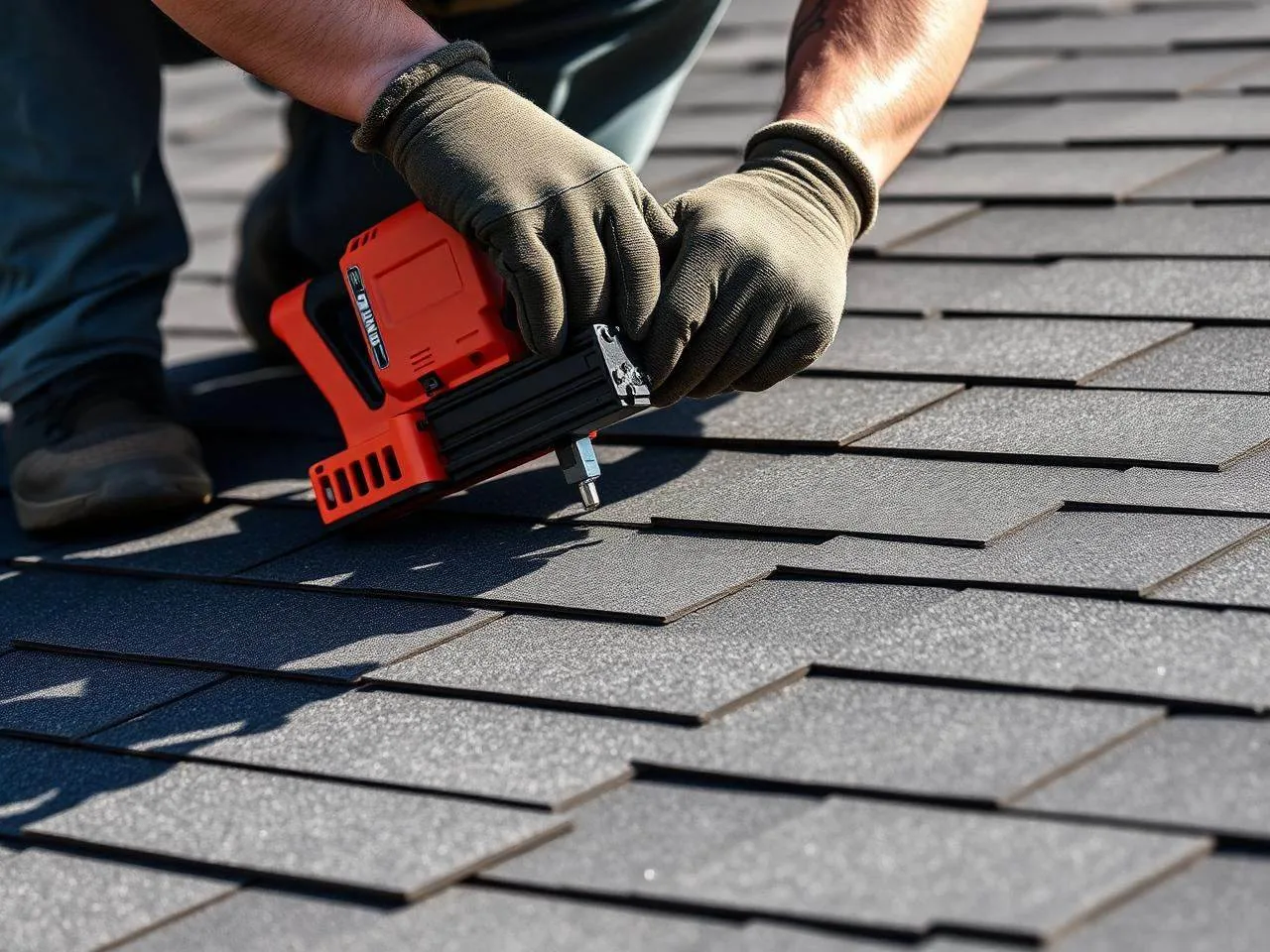 Craftsman installing architectural asphalt shingles on a Delaware home
